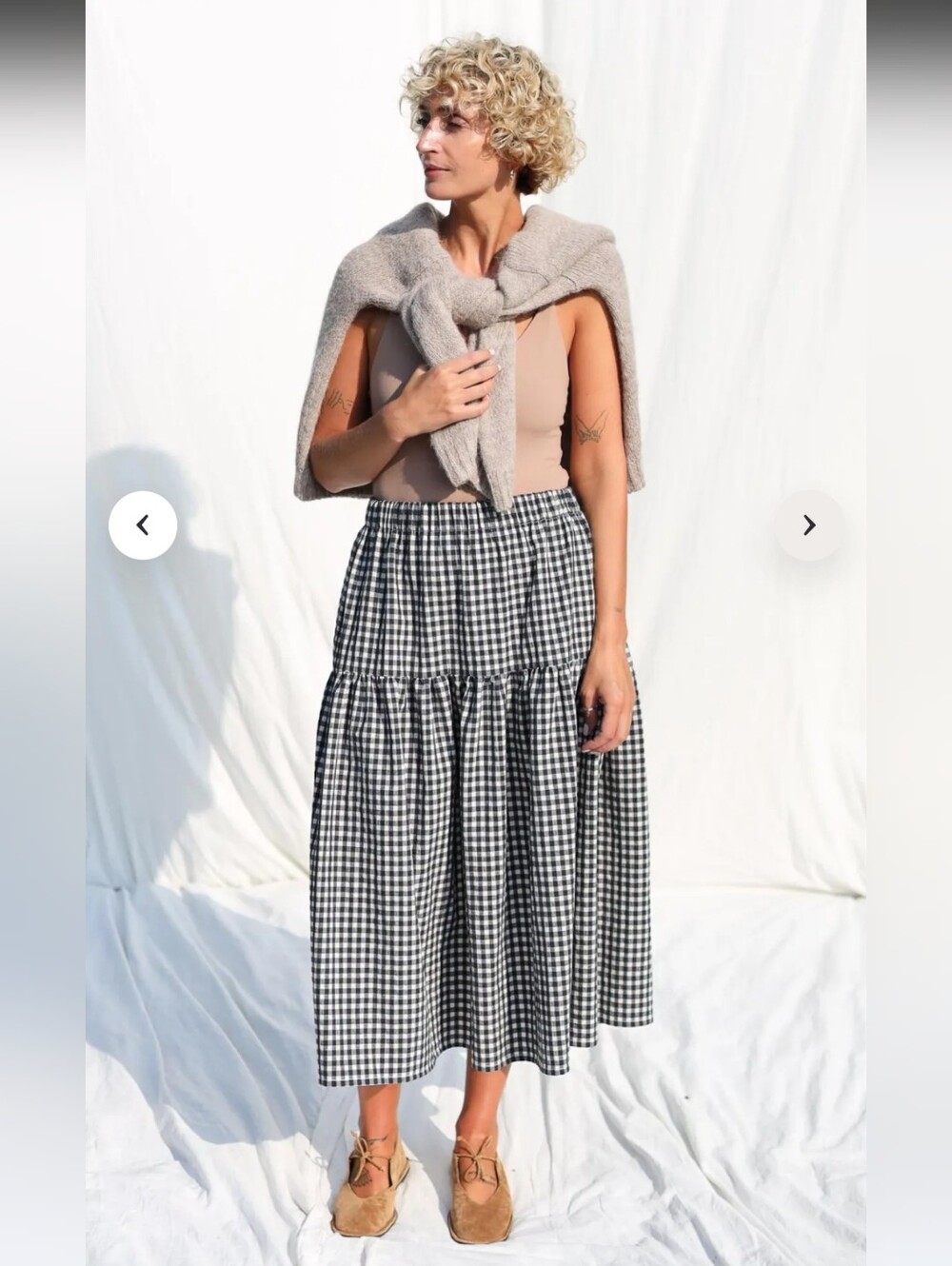 Offon Classic Black & White Gingham Tiered Maxi Skirt